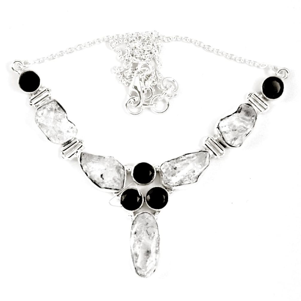 Natural white herkimer diamond onyx 925 sterling silver necklace m67275