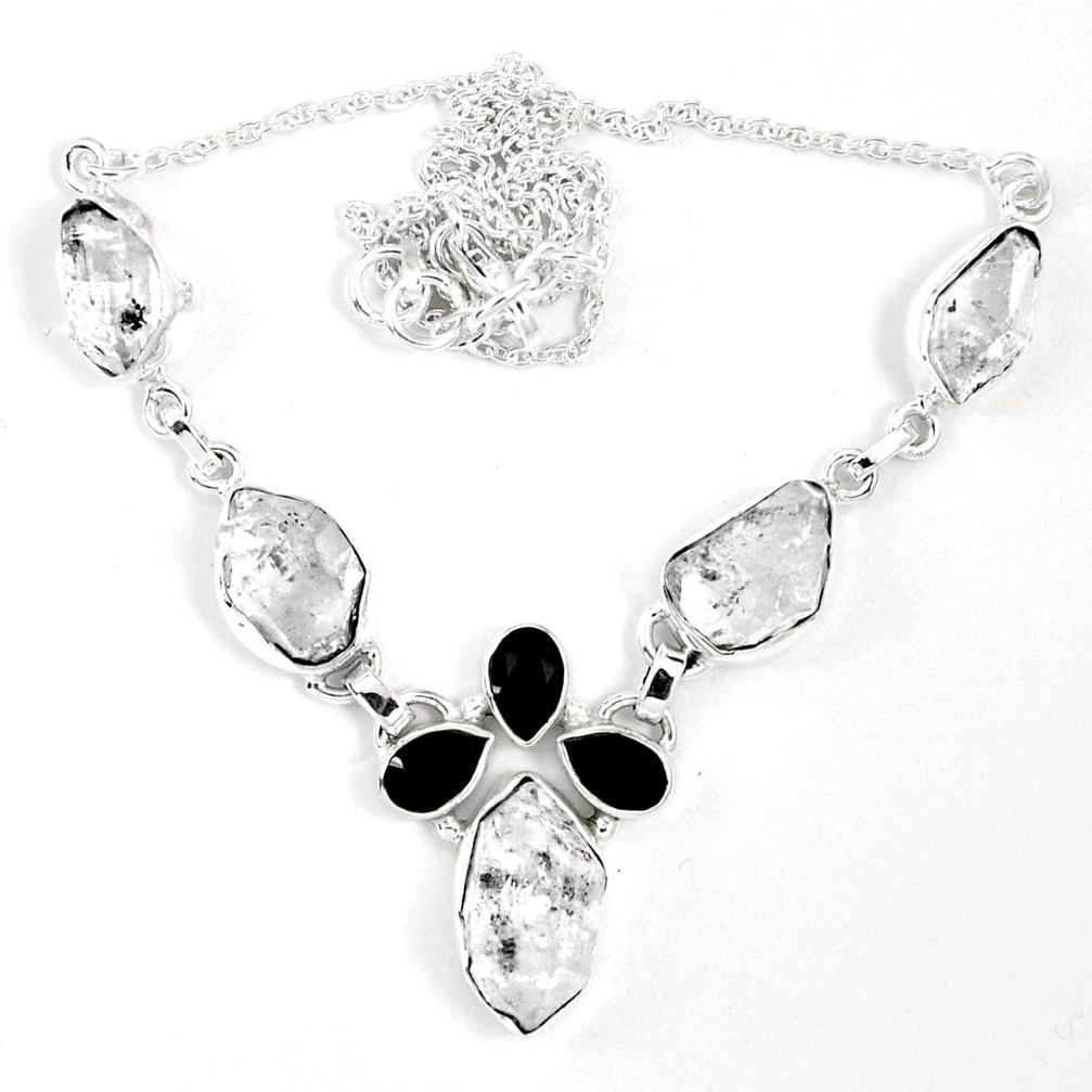 Natural white herkimer diamond onyx 925 sterling silver necklace m67276