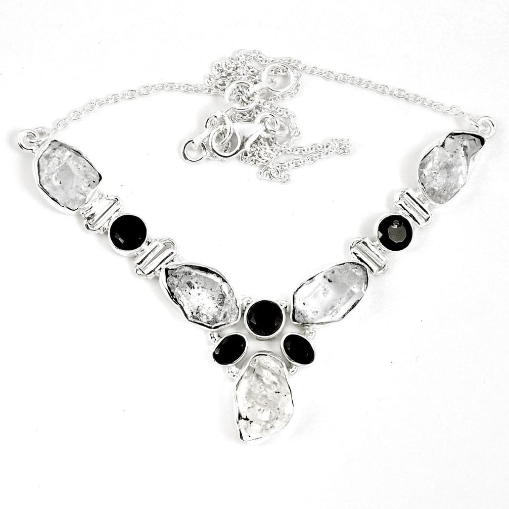 925 sterling silver natural white herkimer diamond onyx necklace jewelry m67277