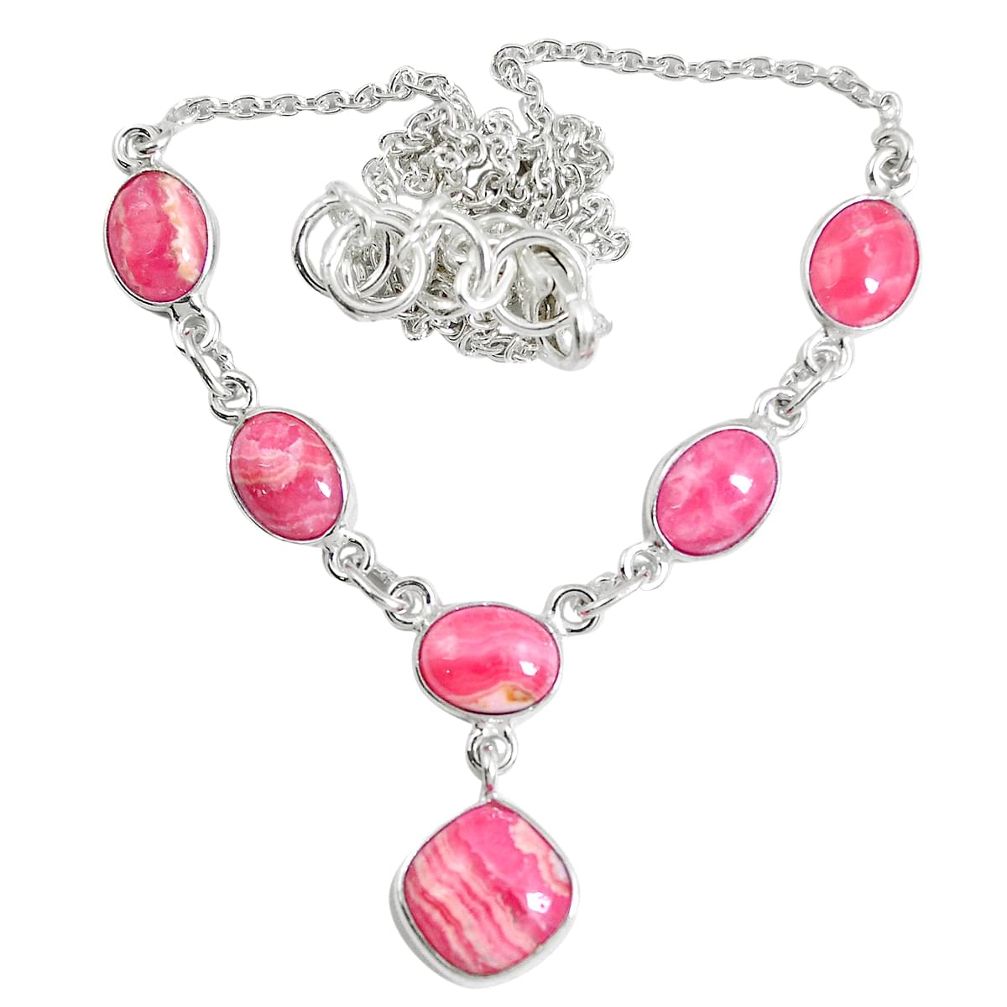 Natural pink rhodochrosite inca rose (argentina) 925 silver necklace m78480