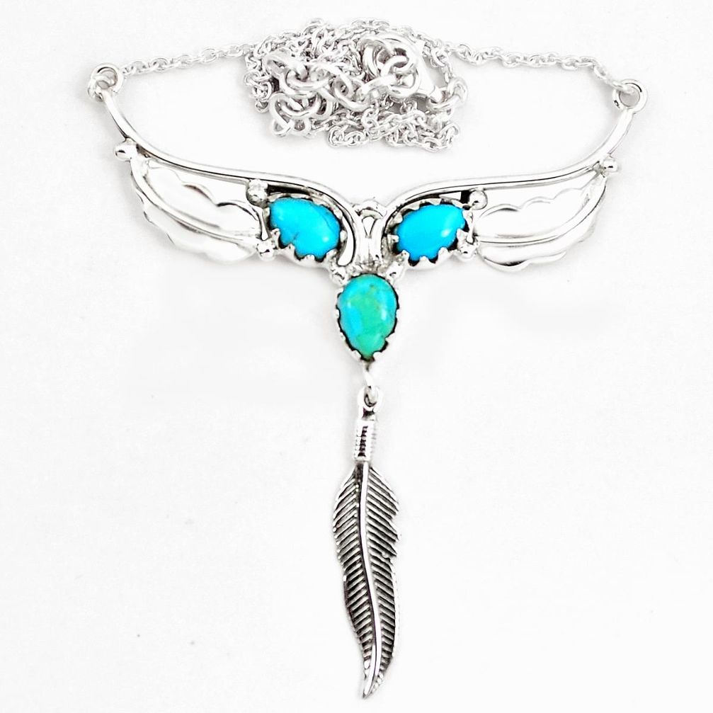 925 sterling silver blue arizona mohave turquoise feather necklace m82050
