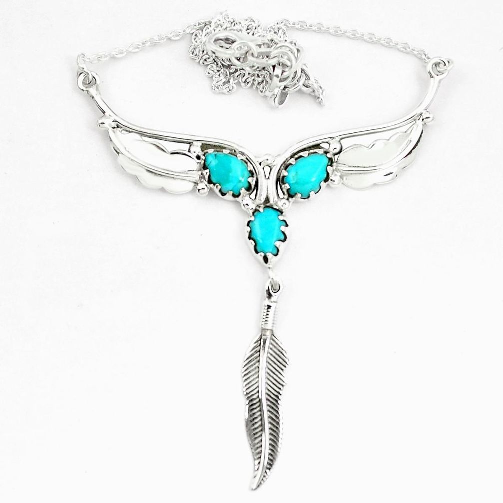 Blue arizona mohave turquoise 925 sterling silver feather necklace m82052