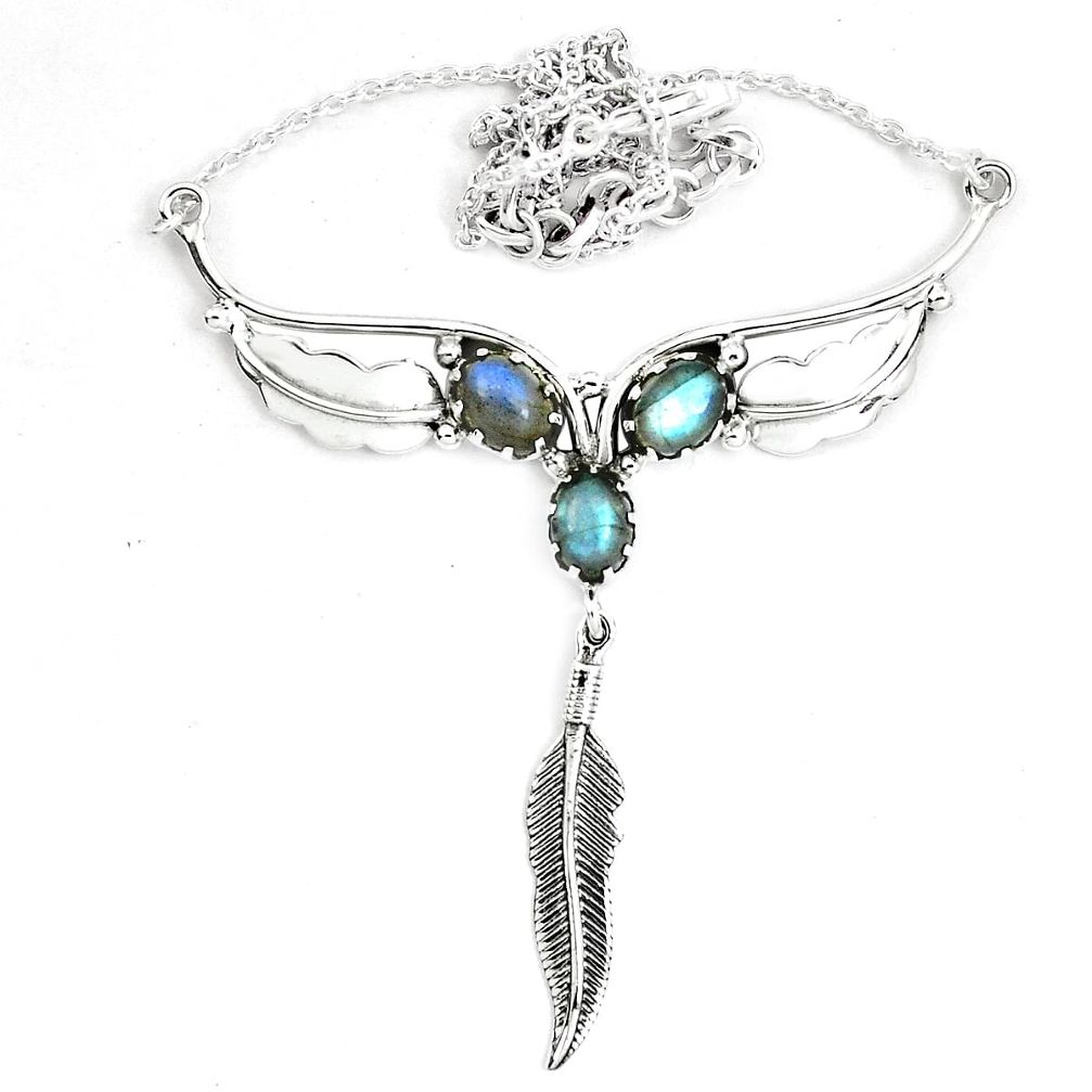 925 sterling silver natural blue labradorite feather necklace jewelry m82058