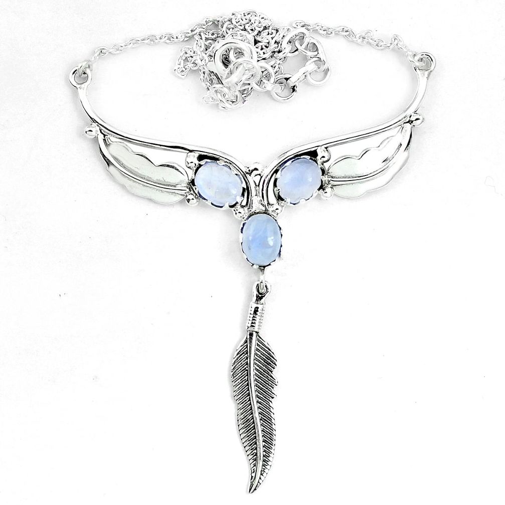 Natural rainbow moonstone 925 sterling silver feather necklace jewelry m82060