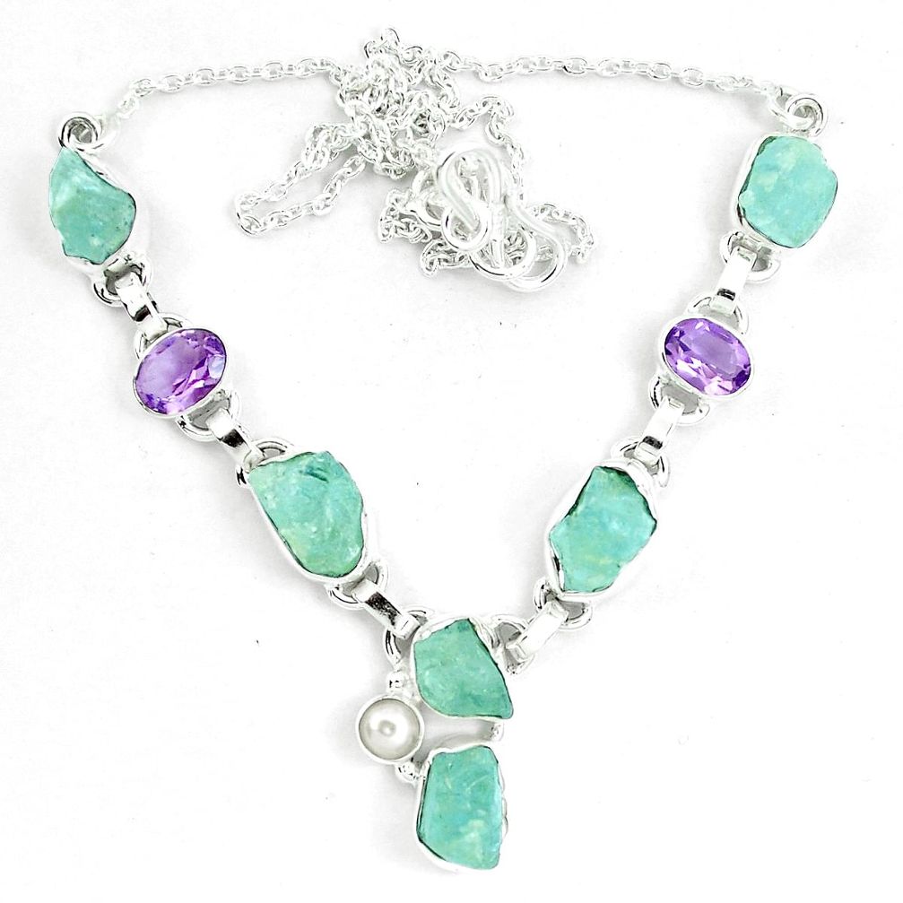 925 silver natural aqua aquamarine rough fancy amethyst necklace m82105