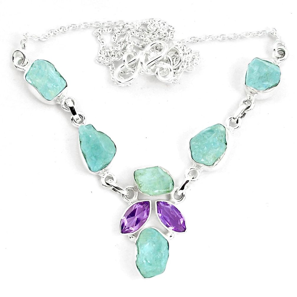 925 silver natural aqua aquamarine rough amethyst necklace jewelry m82108