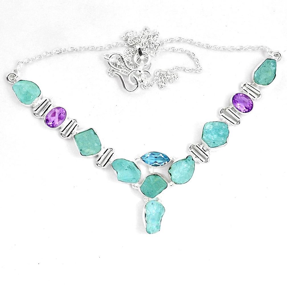 925 silver natural aqua aquamarine rough amethyst necklace jewelry m82116