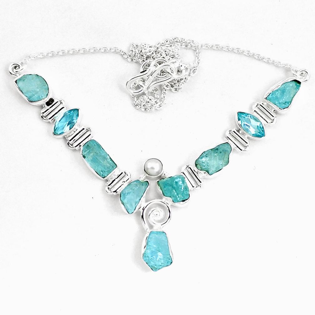 925 sterling silver natural aqua aquamarine rough topaz necklace jewelry m82118