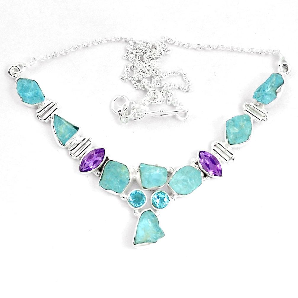 925 silver natural aqua aquamarine rough purple amethyst necklace m82120