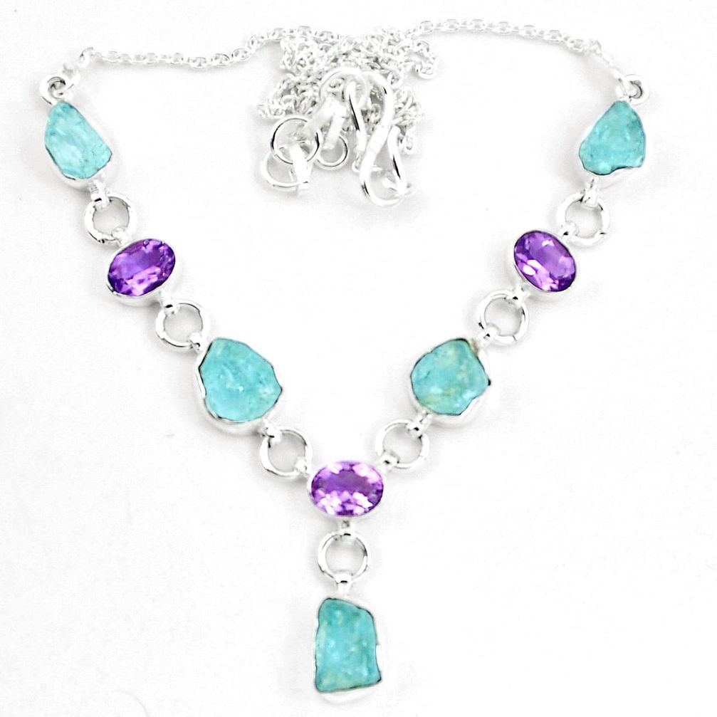 925 silver natural aqua aquamarine rough amethyst necklace jewelry m82179