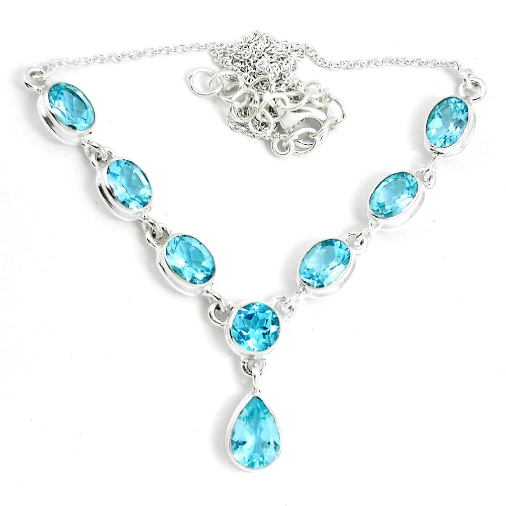 Natural blue topaz pear 925 sterling silver necklace jewelry m86793