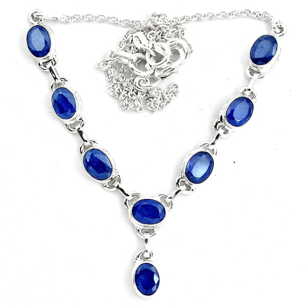 925 sterling silver 17.38cts natural blue sapphire oval necklace jewelry m96348