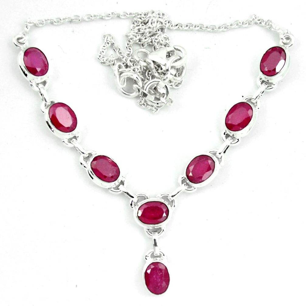 925 sterling silver 16.61cts natural red ruby oval necklace jewelry m96350