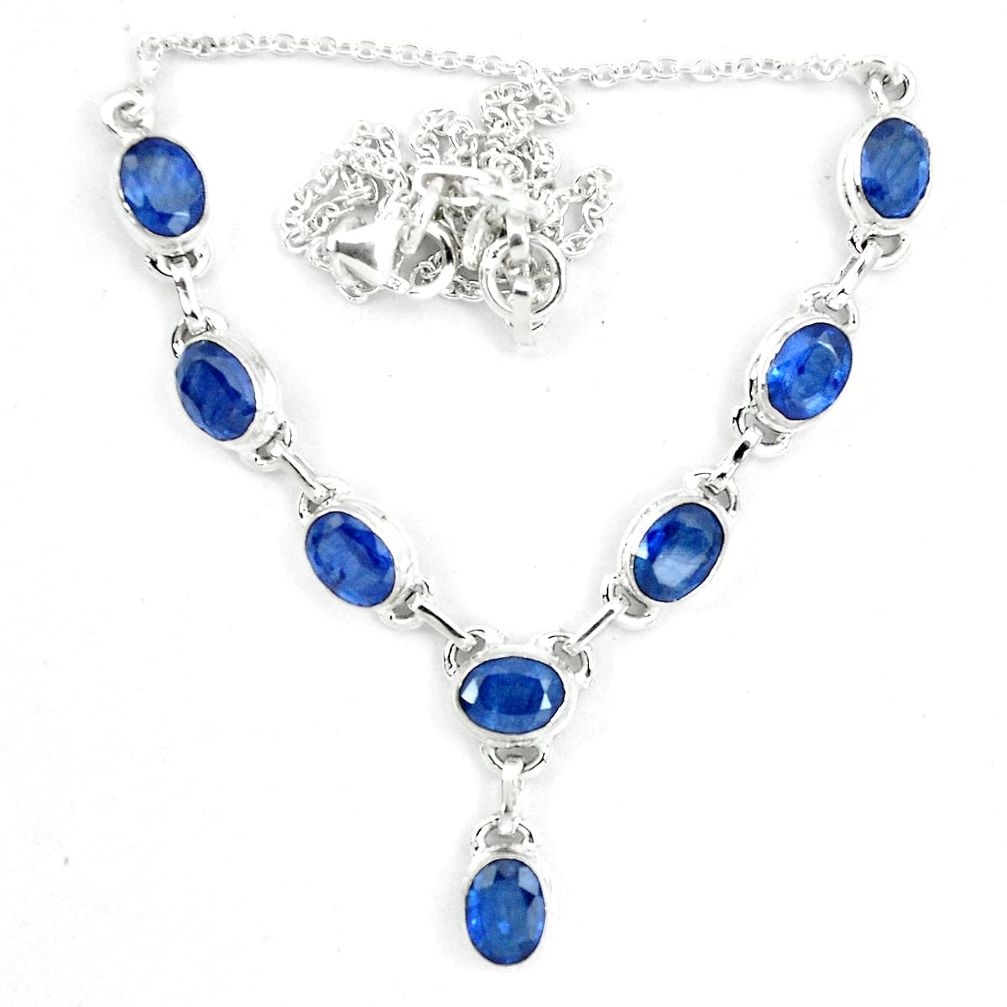 17.56cts natural blue sapphire 925 sterling silver necklace jewelry m96359