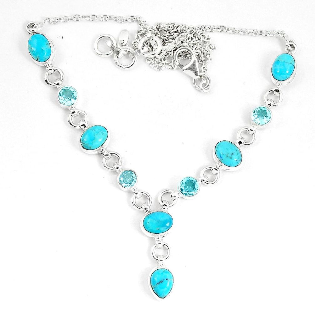 15.91cts blue sleeping beauty turquoise 925 sterling silver necklace m96361