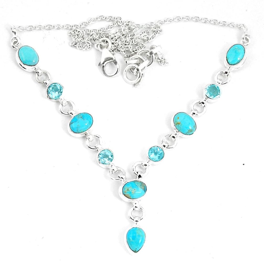 15.23cts blue sleeping beauty turquoise 925 sterling silver necklace m96367