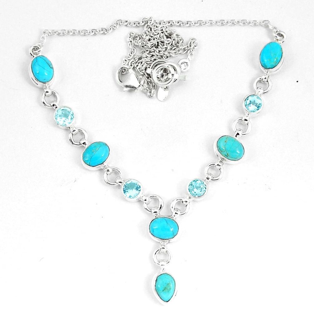 925 sterling silver 15.62cts blue sleeping beauty turquoise necklace m96368