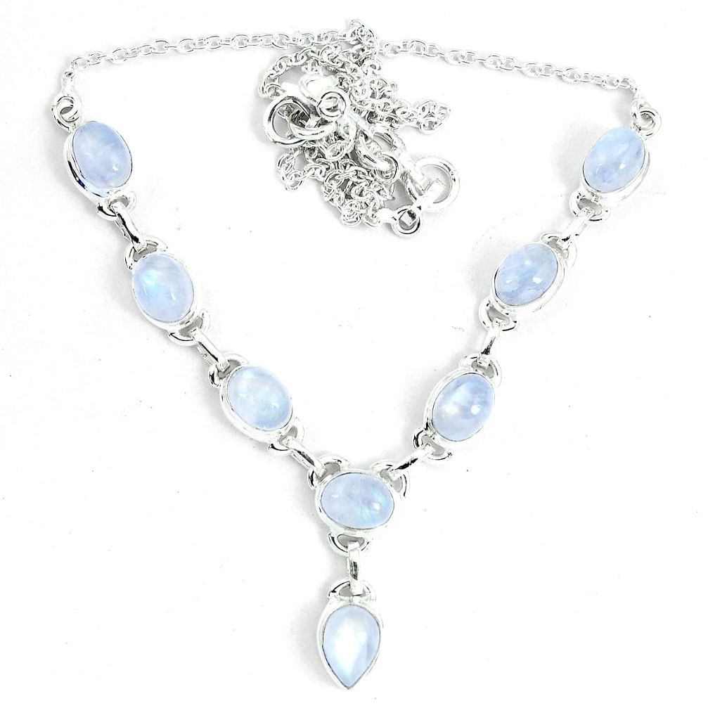 17.10cts natural rainbow moonstone 925 sterling silver necklace jewelry m96372