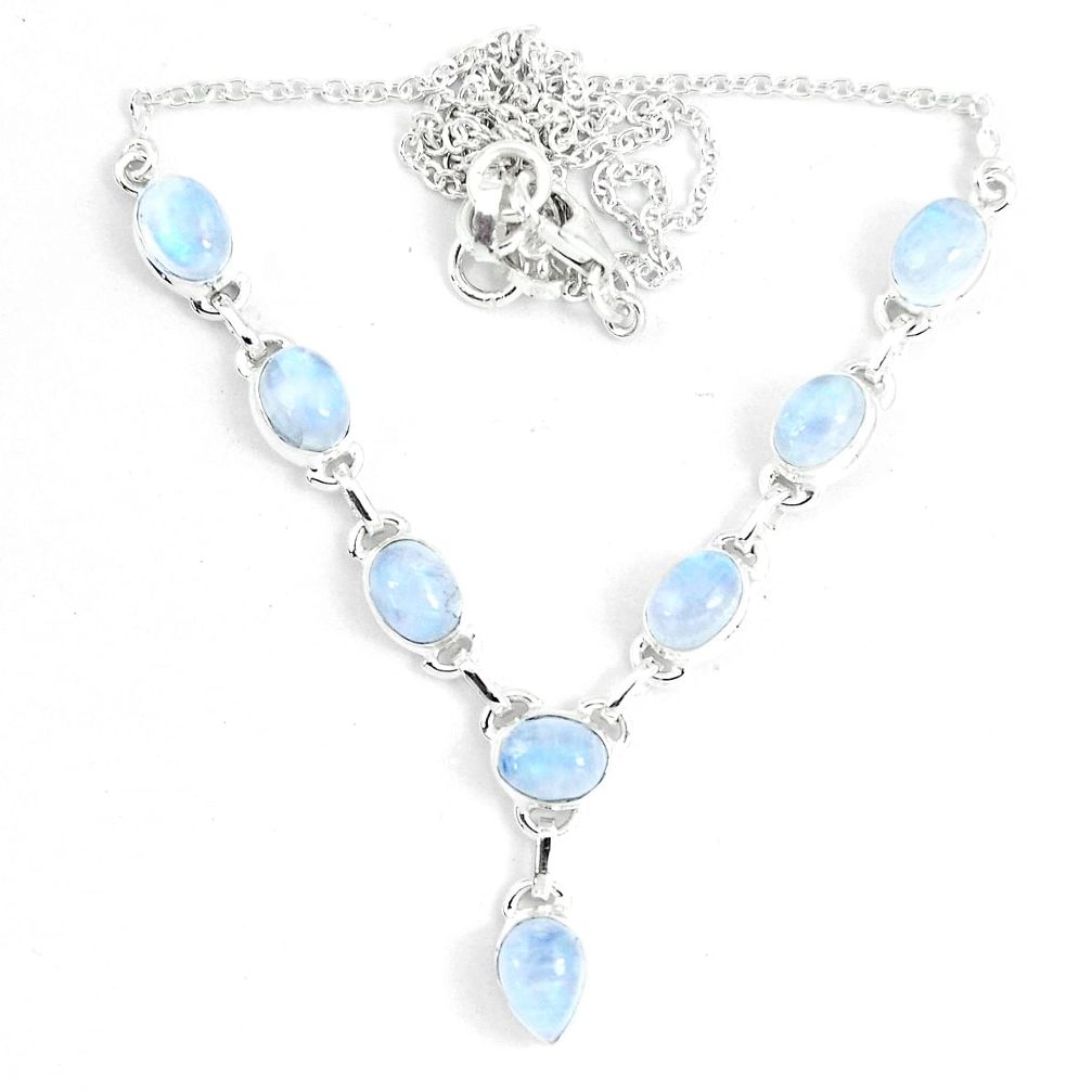 17.10cts natural rainbow moonstone 925 sterling silver necklace jewelry m96374