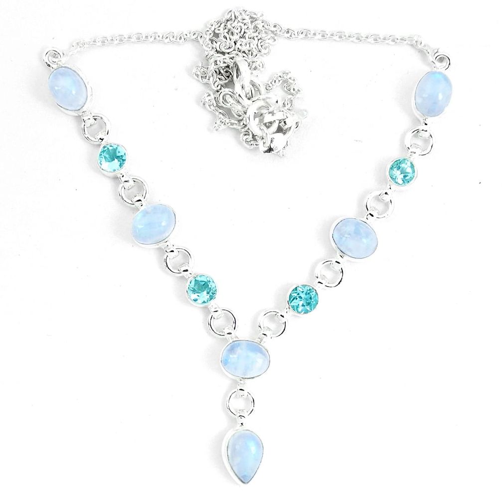 18.31cts natural rainbow moonstone topaz 925 sterling silver necklace m96378
