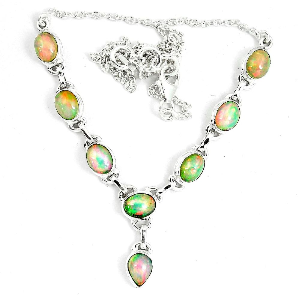 16.94cts natural multi color ethiopian opal 925 sterling silver necklace m96381