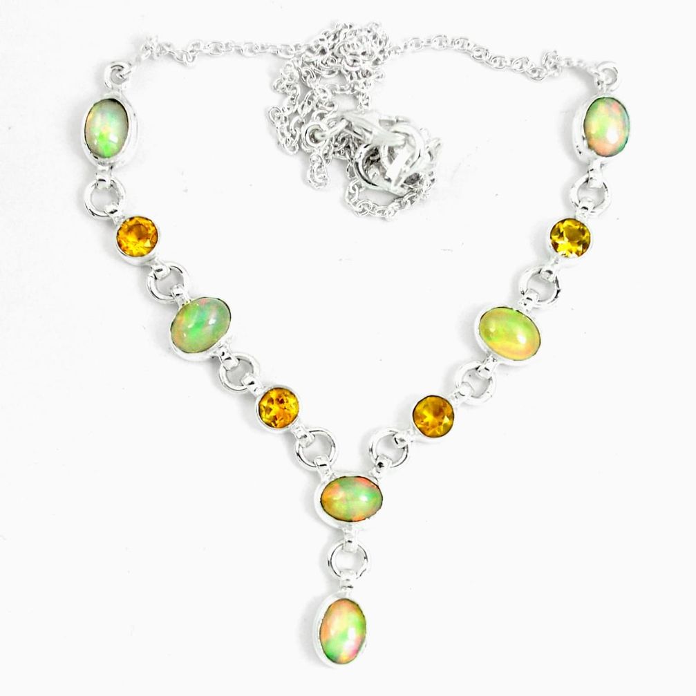 925 silver 16.84cts natural multi color ethiopian opal citrine necklace m96386