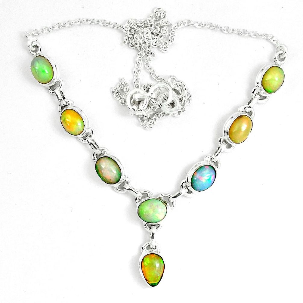 15.47cts natural multi color ethiopian opal 925 sterling silver necklace m96387