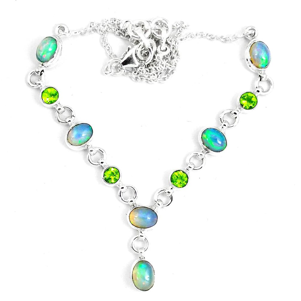 16.84cts natural multi color ethiopian opal peridot 925 silver necklace m96392