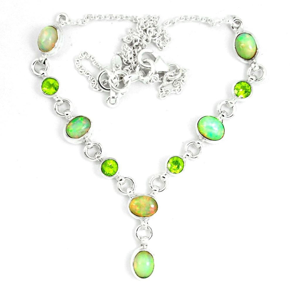 925 silver 17.11cts natural multi color ethiopian opal peridot necklace m96398