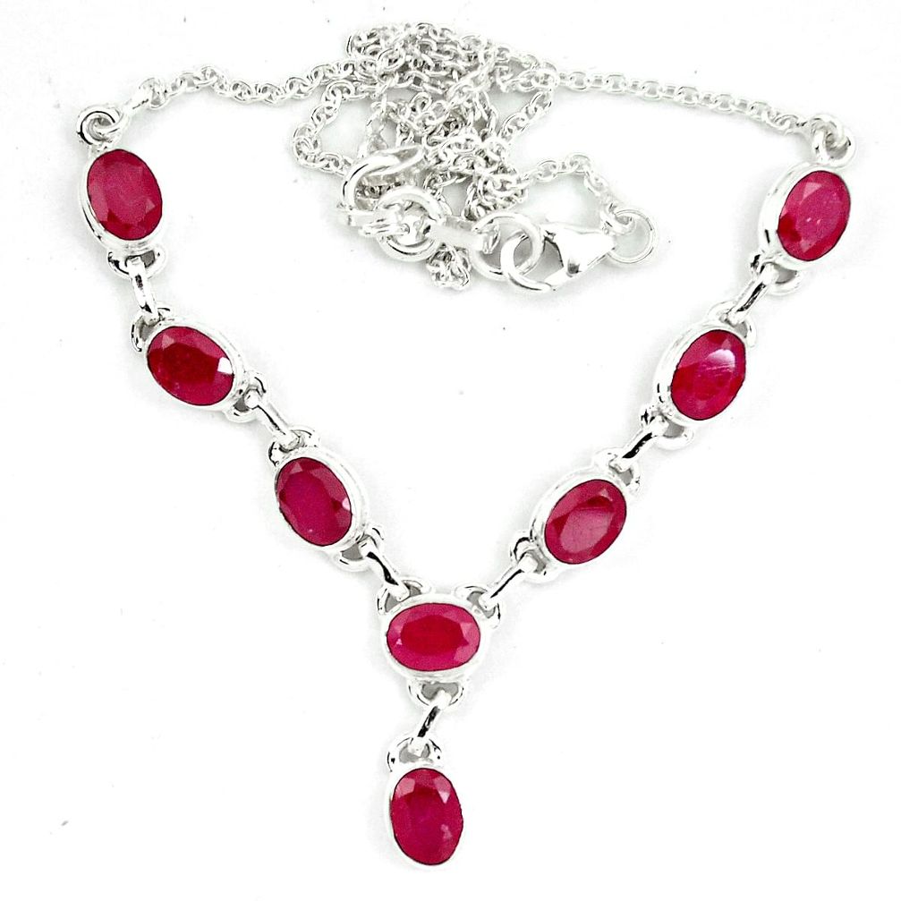 925 sterling silver 16.67cts natural red ruby oval shape necklace jewelry m96415