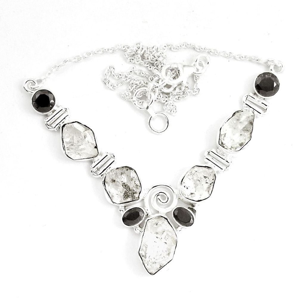 39.67cts natural white herkimer diamond onyx 925 sterling silver necklace m96442