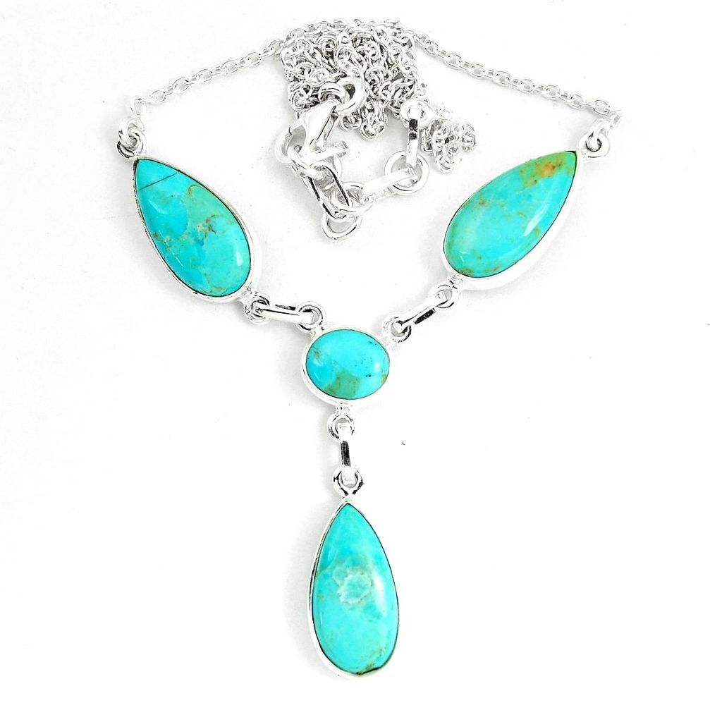 30.52cts natural green kingman turquoise 925 sterling silver necklace m96452