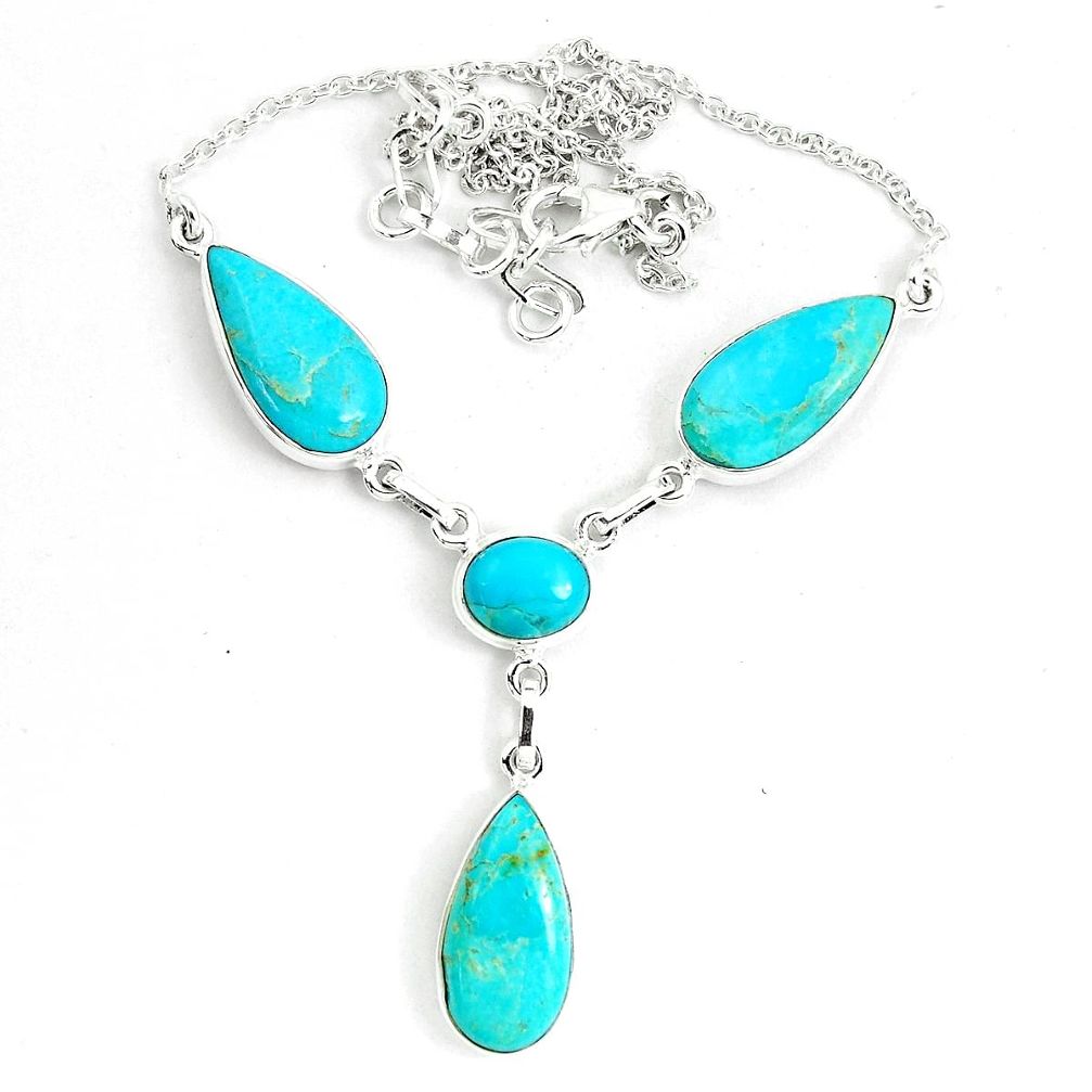925 sterling silver 29.68cts natural green kingman turquoise necklace m96453
