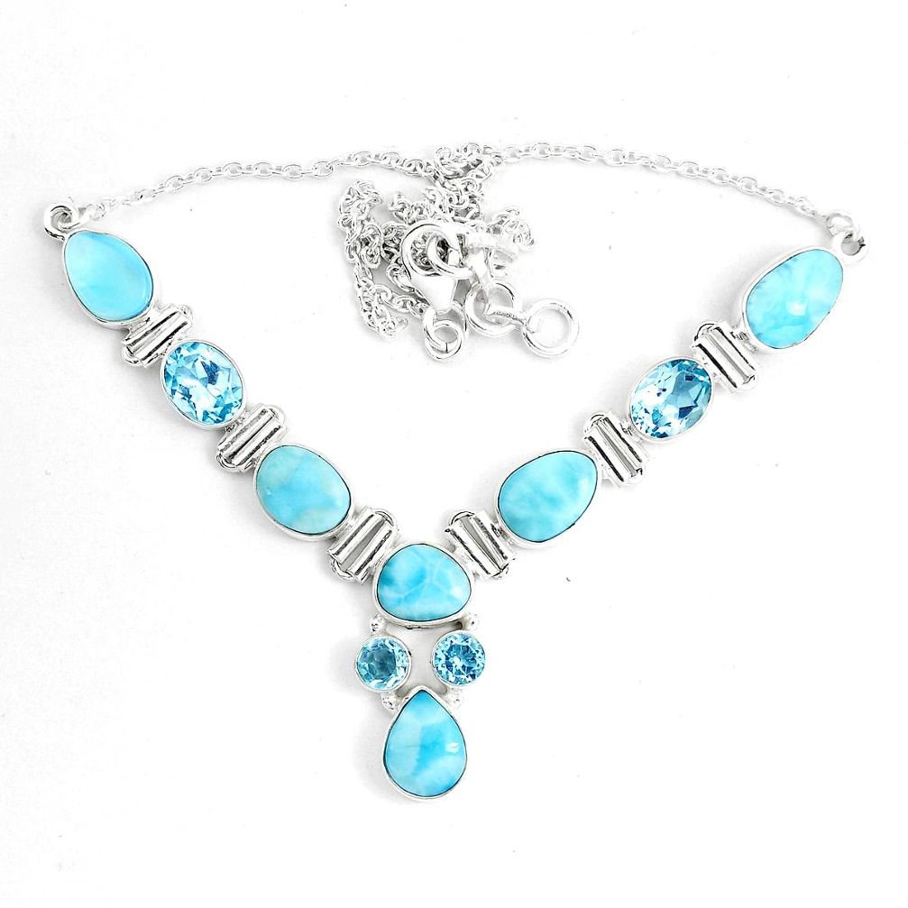 29.57cts natural blue larimar topaz 925 sterling silver necklace jewelry m96464