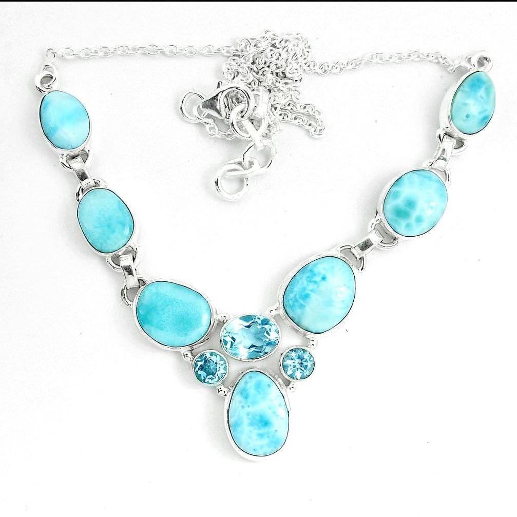 36.86cts natural blue larimar topaz 925 sterling silver necklace jewelry m96470