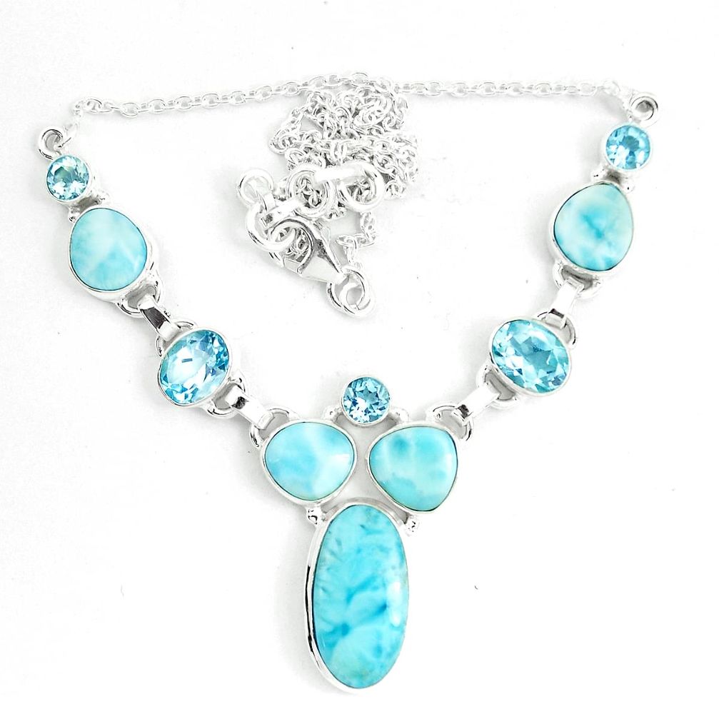 35.05cts natural blue larimar topaz 925 sterling silver necklace jewelry m96473