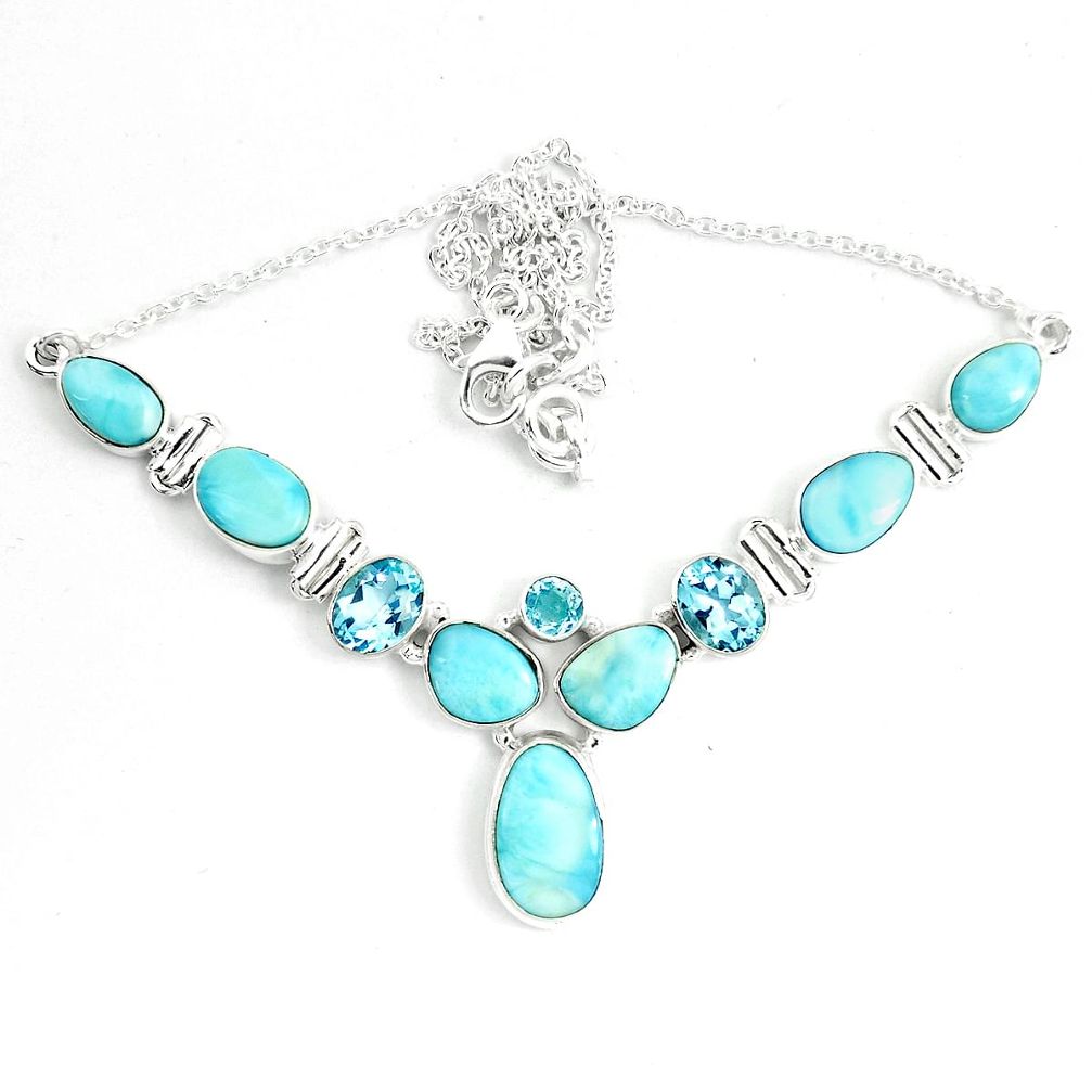 925 sterling silver 42.37cts natural blue larimar topaz necklace jewelry m96479