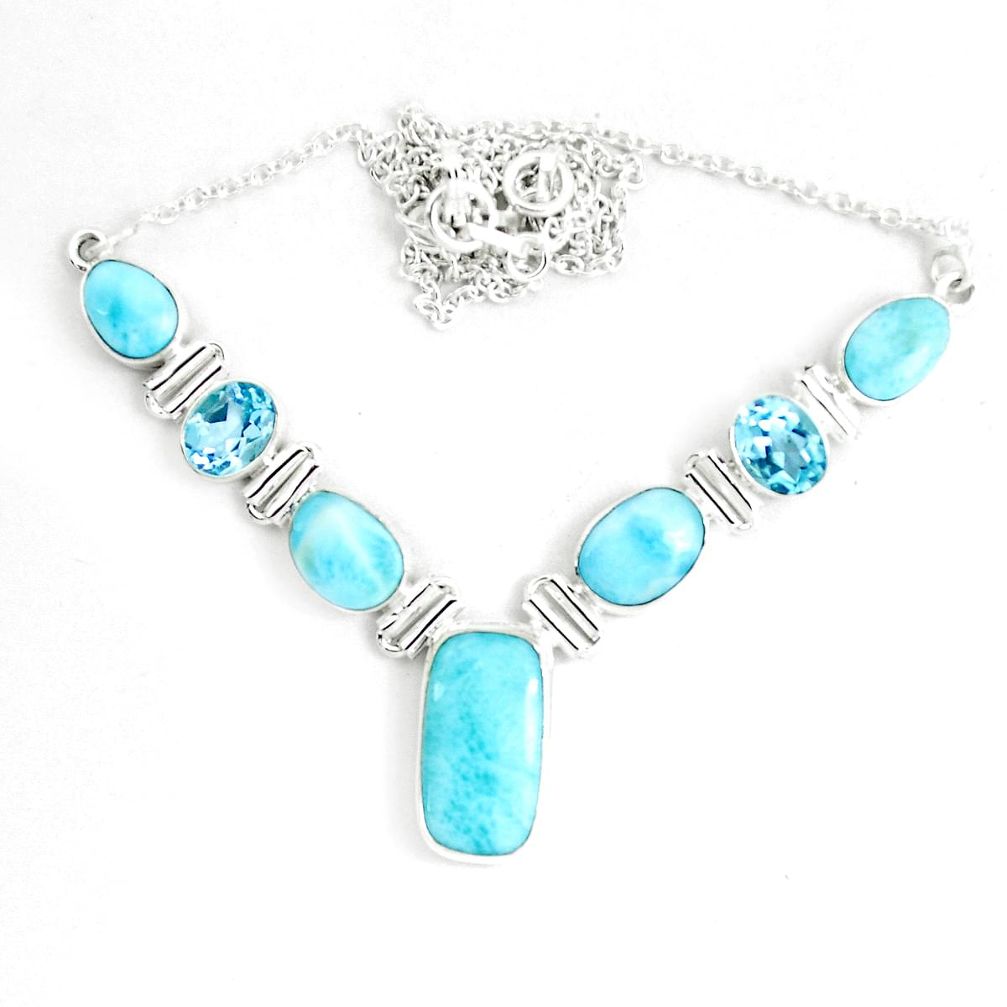 30.65cts natural blue larimar topaz 925 sterling silver necklace jewelry m96488