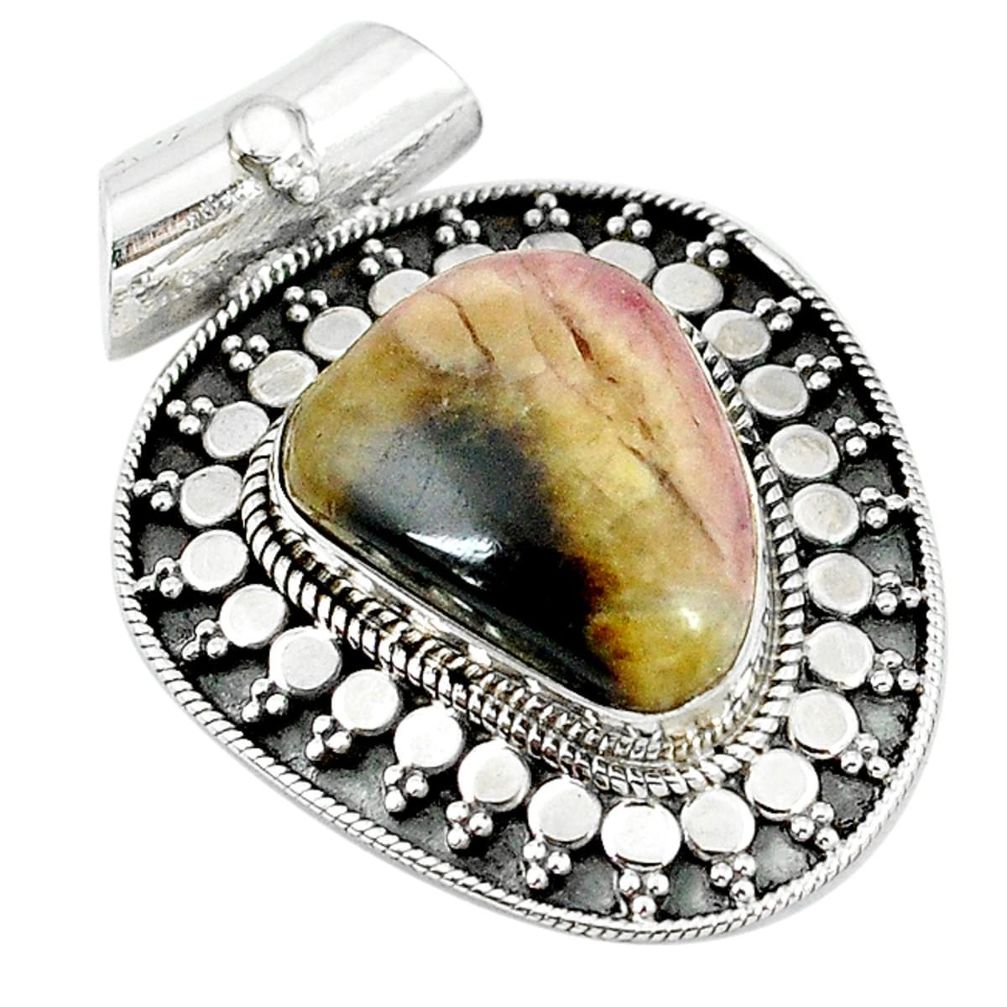 Natural pink bio tourmaline 925 sterling silver pendant jewelry m10206