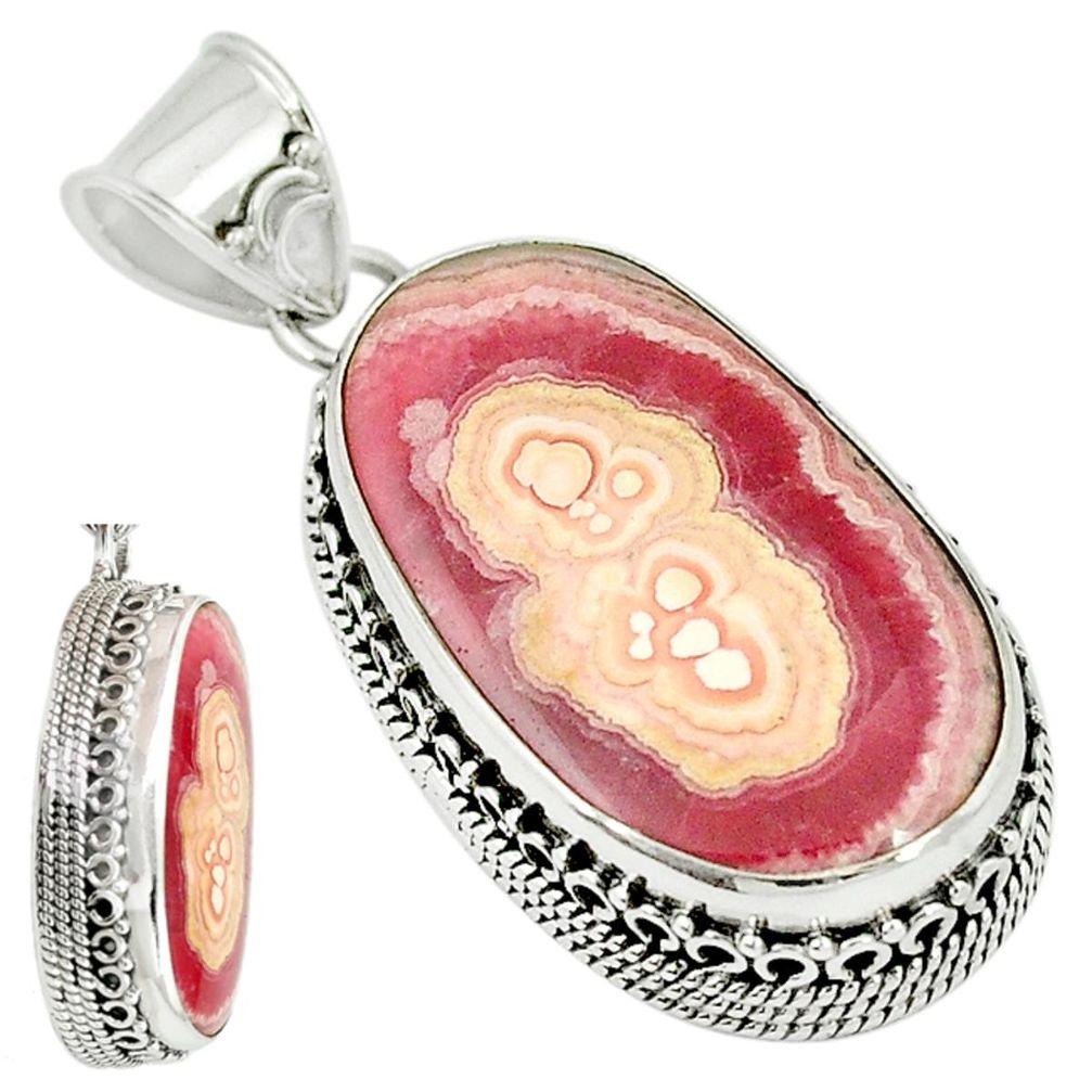 Clearance Sale-Natural pink rhodochrosite stalactite 925 silver pendant jewelry m10248