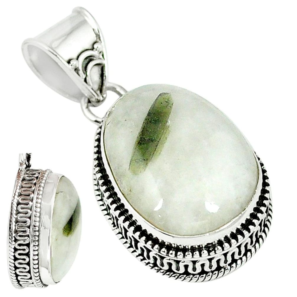 Natural green tourmaline in quartz 925 sterling silver pendant jewelry m10298