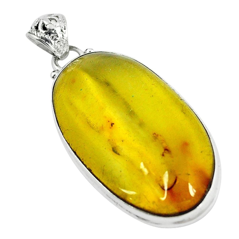 Natural green amber from colombia 925 sterling silver pendant m10547