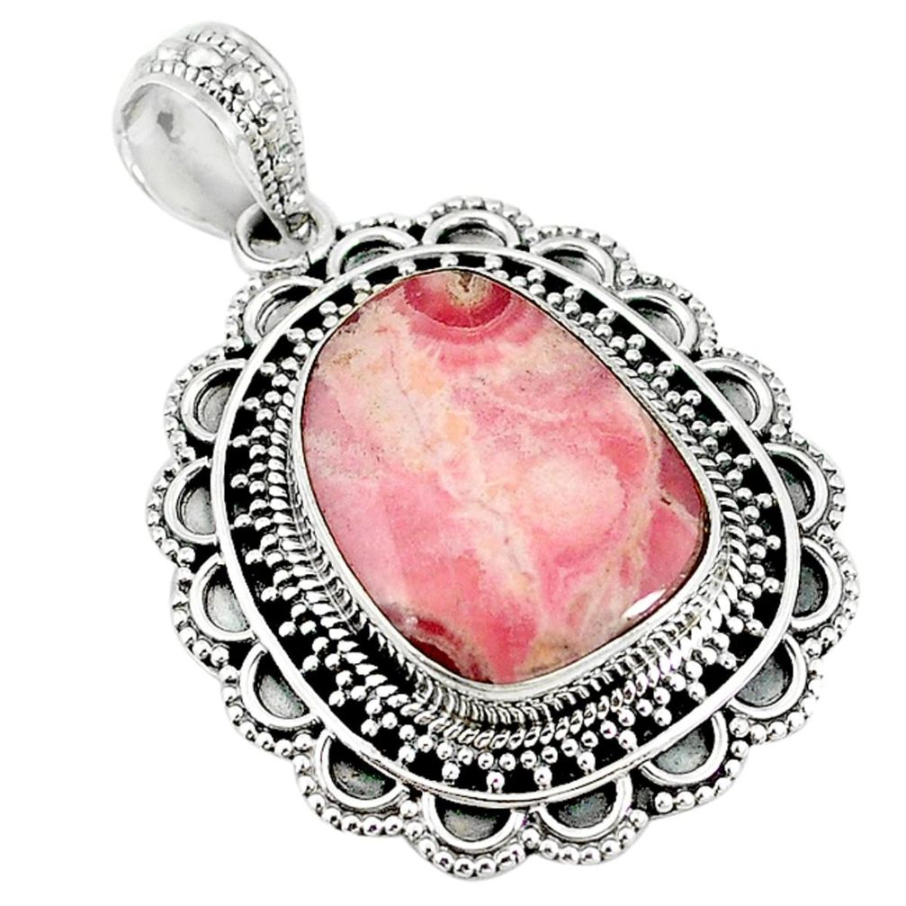 Natural pink rhodochrosite stalactite 925 silver pendant jewelry m10586