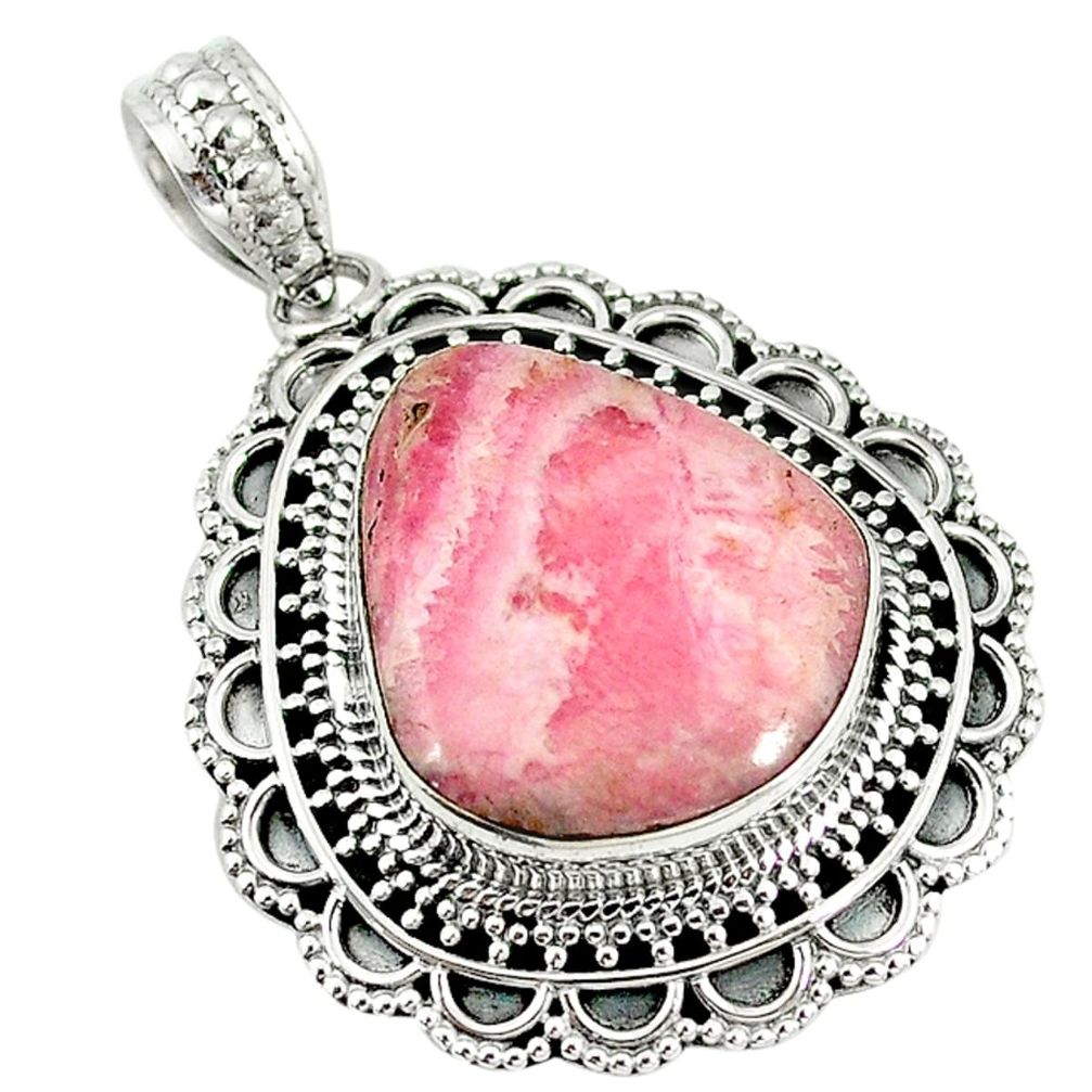 Natural pink rhodochrosite stalactite 925 silver pendant jewelry m10588