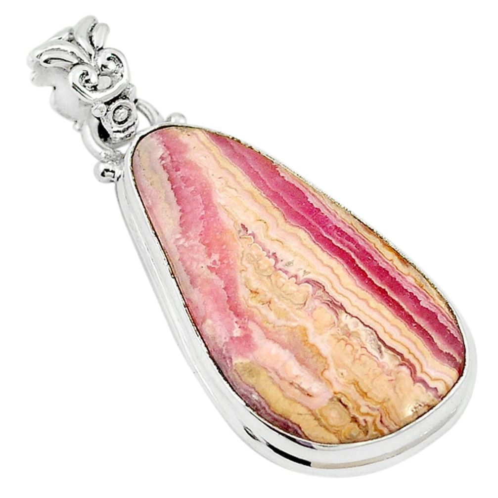 Natural pink rhodochrosite stalactite 925 sterling silver pendant m10596