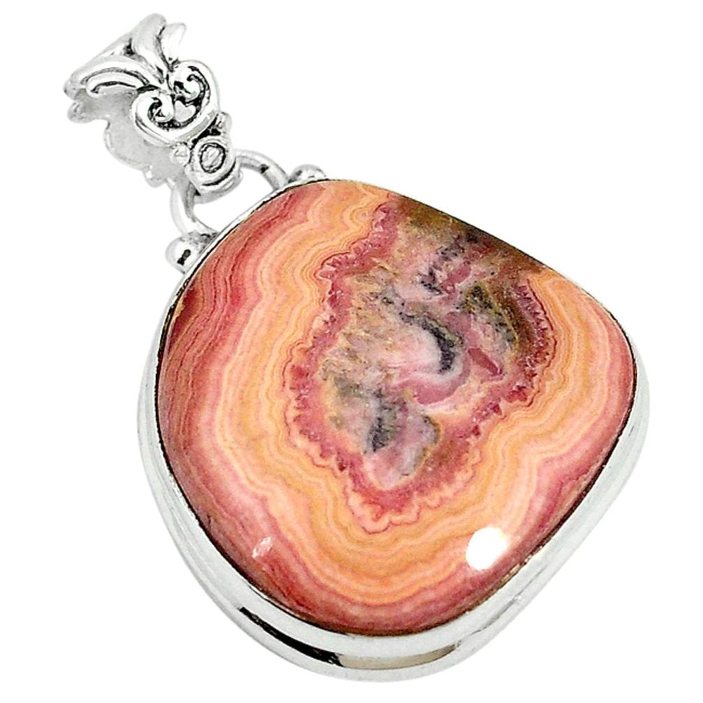 Natural pink rhodochrosite stalactite 925 silver pendant jewelry m10598