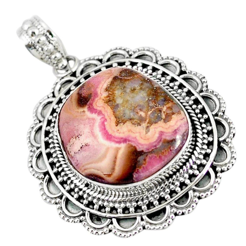 Natural pink rhodochrosite stalactite 925 silver pendant jewelry m10641
