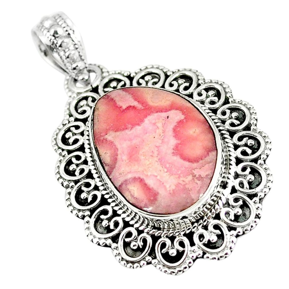 Natural pink rhodochrosite stalactite 925 silver pendant jewelry m10642