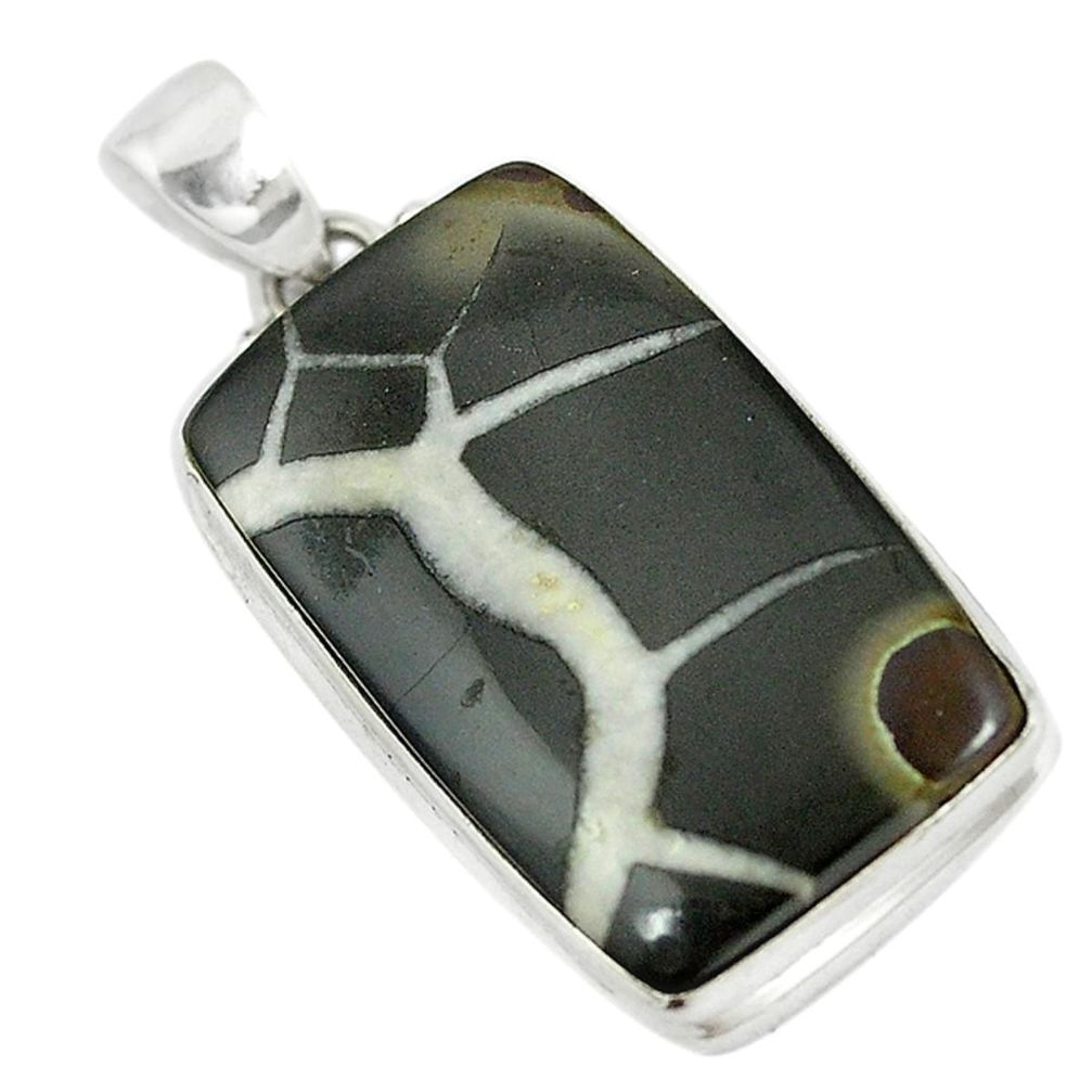 Natural black septarian gonads 925 sterling silver pendant jewelry m10688