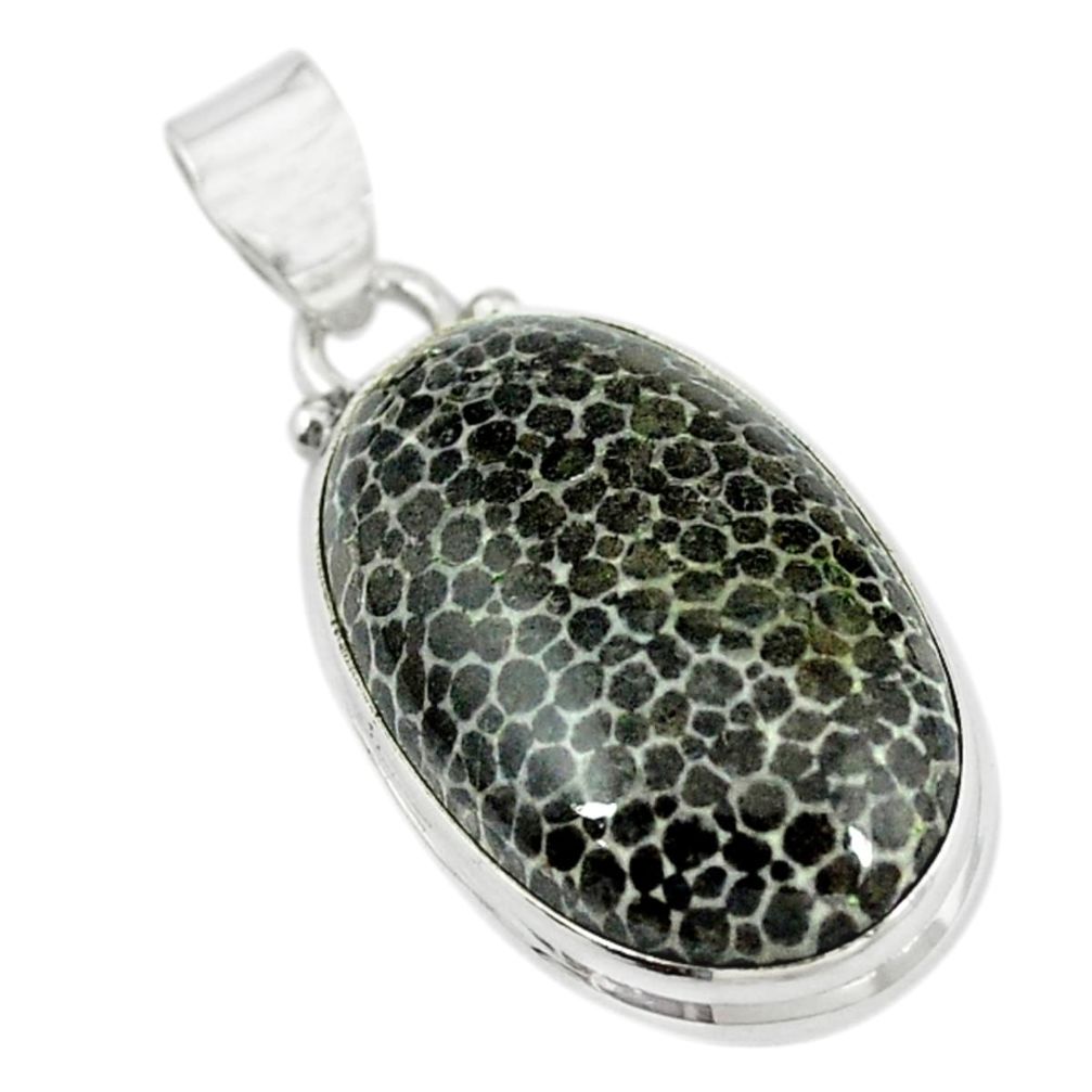 Natural black stingray coral from alaska 925 silver pendant jewelry m10754